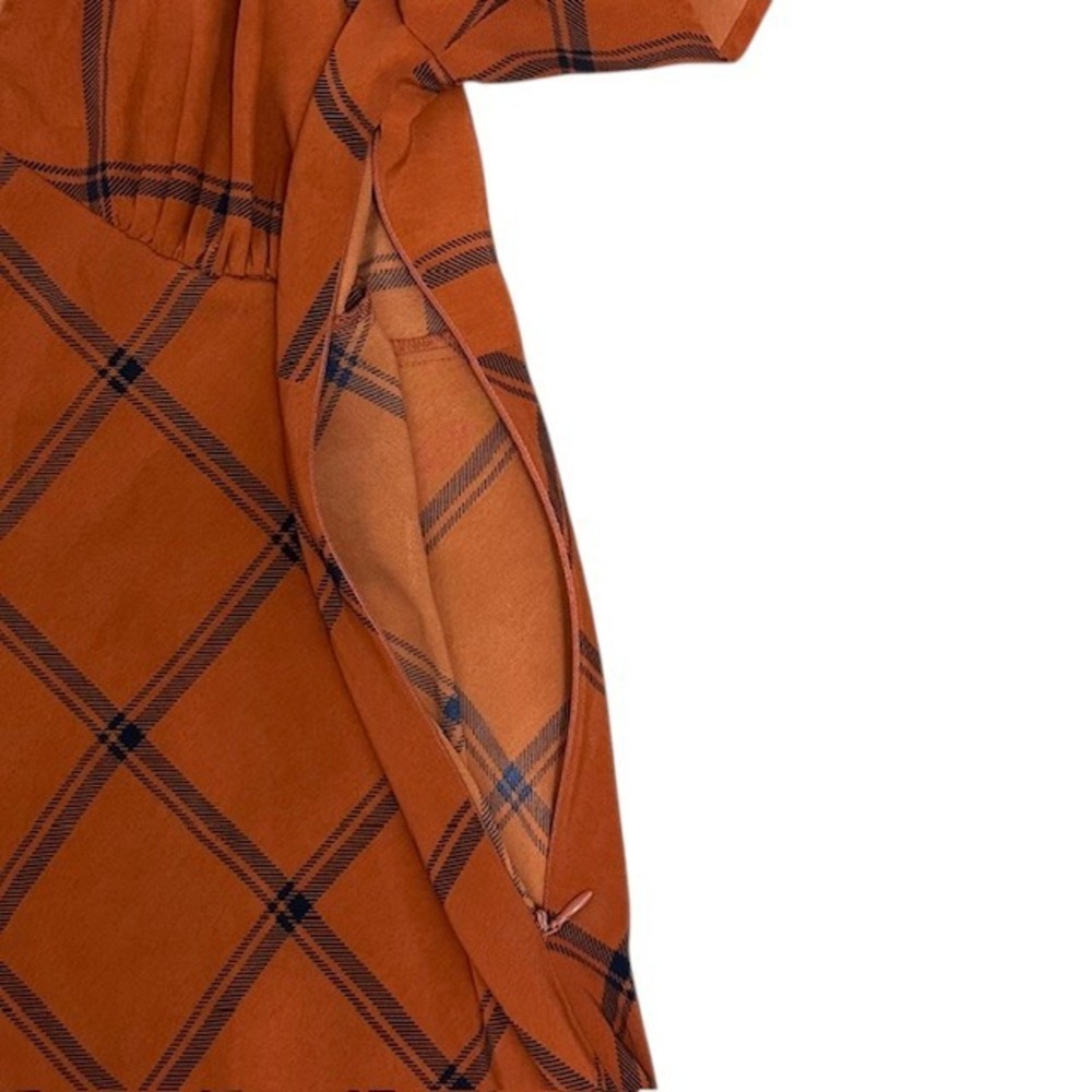 ModCloth Orange Plaid Flutter Sleeve V Neck Midi Dress Womens‎ M - Picture 12 of 16